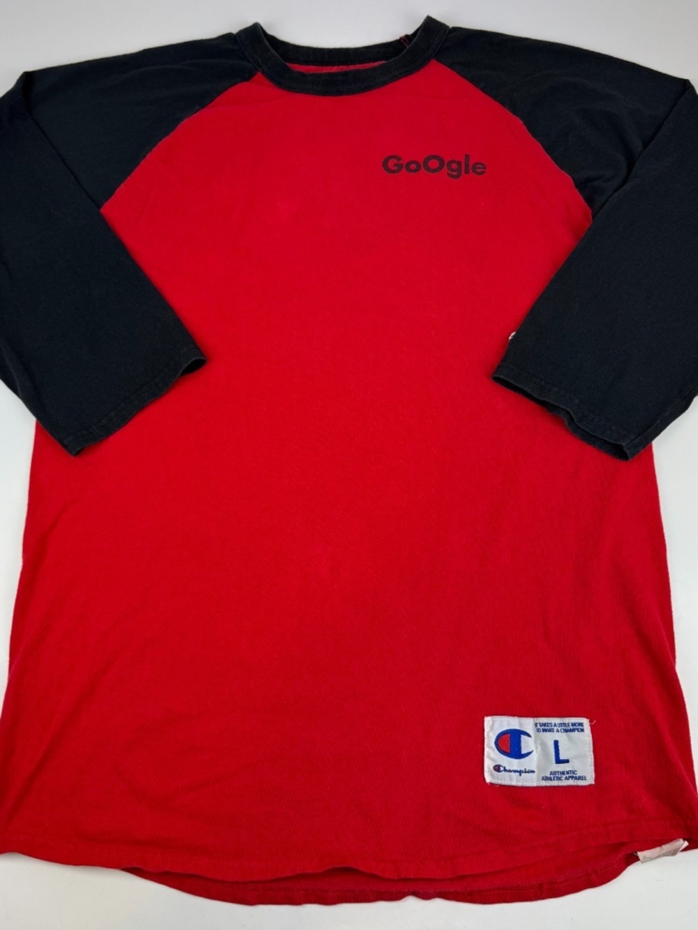 Google Mens Size L Log Birler 3/4 Sleeve Raglan Champion Shirt Red